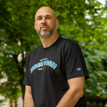 T-SHIRT AMPLE EN COTON ÉPAIS NOIR "You are on my First Team"